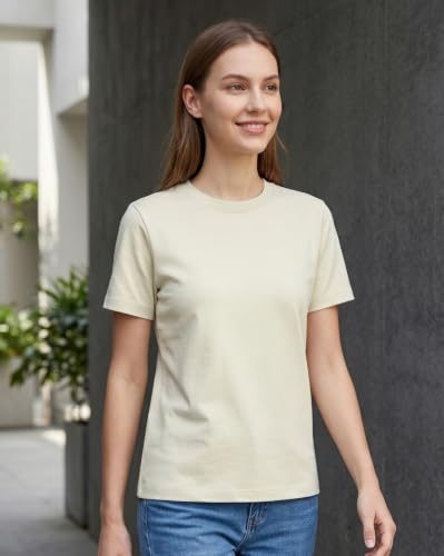 Image of NOBERO 100% Cotton T-Shirts for Women Stylish | Regular Fit | Solid T Shirts for Women 180 GSM Combed Cotton | Crew Neck Half Sleeve