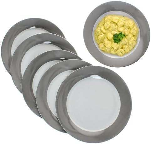 MamboCat Lot De 6 Assiettes Plates 27 Cm - 6 Tons De Gris Différents - Décor Tourbillon - Vaisselle Grès Design Moderne Pour 6 Personnes