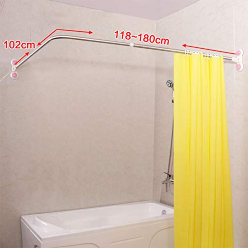Hershii Curved Corner Shower Curtain Rod Wall Mounted L-Shaped Bathroom Curtain Hanger Pole Decorative Extendable Bathtub Metal Shower Rail Bar 40.15'' X 46.45 ''- 70.86'' #TOP3