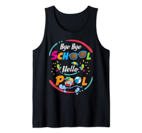 Funny Bye Bye School Hello Pool Kids Teacher Vacaciones de verano Camiseta sin Mangas