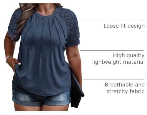 Image of Eytino Plus Size Tops for Women Summer Lace Short Sleeve Crewneck Loose Casual Blouse Tunic T Shirts(1X-5X)