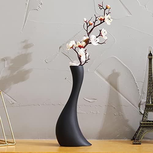 Joynisy 10" Curve Ceramic Vase, Modern Minimalist Abstract Vases Suitable for Buds Dried Flowers and Plants Decorations, Matte Vase for Table Home Office Decor (Black) Flowers Not Included