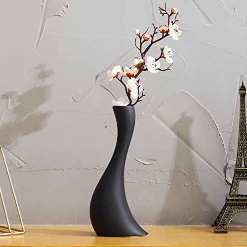 Joynisy 10" Curve Ceramic Vase, Modern Minimalist Abstract Vases Suitable For Buds Dried Flowers And Plants Decorations, Matte Vase For Table Home Office Decor (Black) Flowers Not Included #TOP1