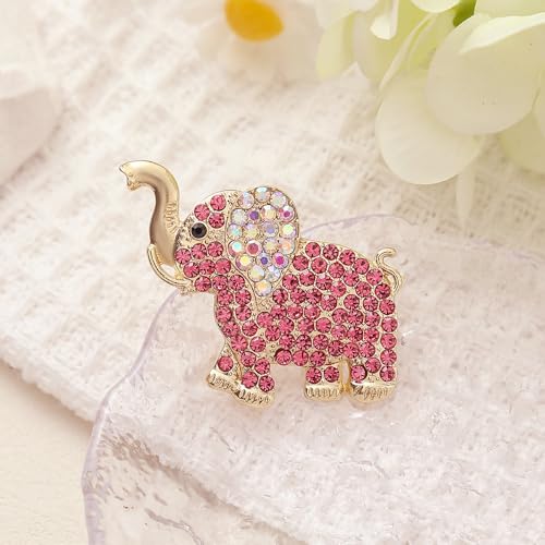 Image of Rhinestone Pink Elephant Brooches for Women Cute Animal Pet Elephant Pin Collar Dress Hat Broach Birthday Holiday Gifts Fashion Accessories Jewelry