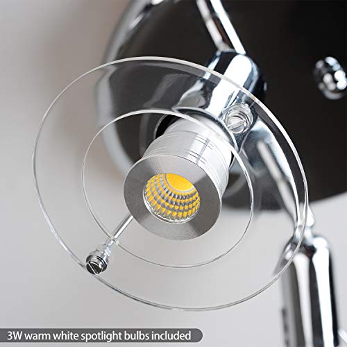 Modern 3-Light Multi-Directional Ceiling Fixture, Adjustable Round Track Lighting Kits, Energy Saving LED Bulbs Include Flushmount Ceiling Light for Living Room,Kitchen,Hallway,Bedroom,Polished Chrome - Thumbnail 2
