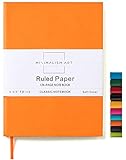 Minimalism Art, Soft Cover Notebook Journal, A5 Size 5.8 X 8.3 inches, Orange, Ruled Lined Page, 176 Pages, Fine PU Leather, Premium Thick Paper-100gsm, Ribbon Bookmark, Designed in San Francisco