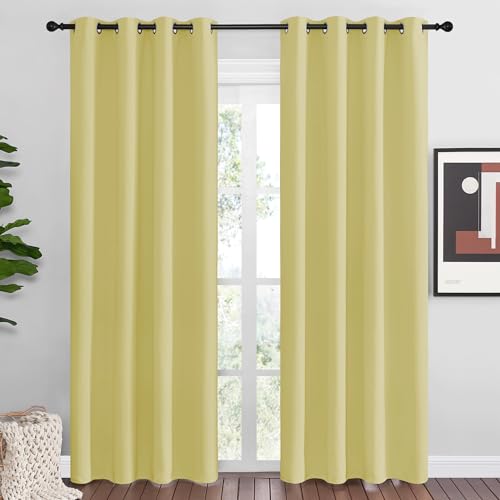 Image of NICETOWN Paler Yellow Blackout Curtains 86 inch Long for Office, 55 inch Wide, 2 Pieces, Dining Room, Guest Room, Sound Reducing Heat and Cold Block Curtain Panels for Modern Room Decorative