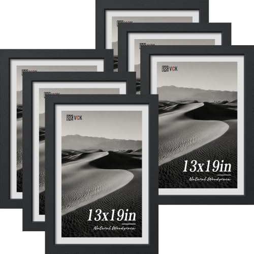 Image of VCK 13x19 Picture Frames Black - 6 Pack, Wide Border Wood Poster Frame, Multi-Directional Display Family Photos, Office Prints, Studio /Gallery Artwork, Woodgrain Series, Wall Hanging