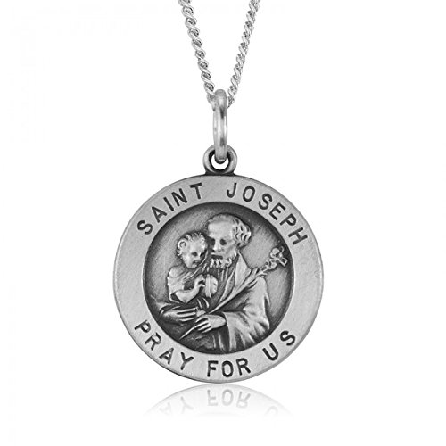 Saint Joseph Pendant in Sterling Silver Pray for Us  18.5mm  Patron Saint of Workers  Working Class  Real Estate  Homes and Employment Active