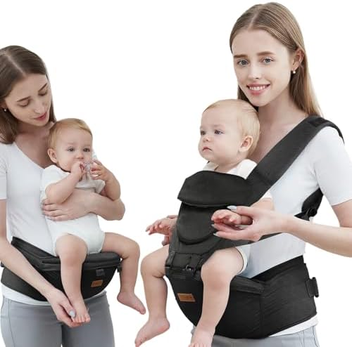 Baby Carrier with Hip Seat, Baby Carrier Newborn to Toddler up to 44lbs, 6-in-1 Ways to Carry, All Seasons, Adjustable Baby Holder Carrier for Breastfeeding(Black)