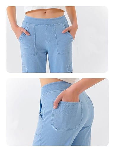 Elastic Waist Bootcut Jeans for Women Stretch High Waisted Straight Leg Relaxed Fit Pull On Cargo Boyfriend Jeans Y2K Pants4