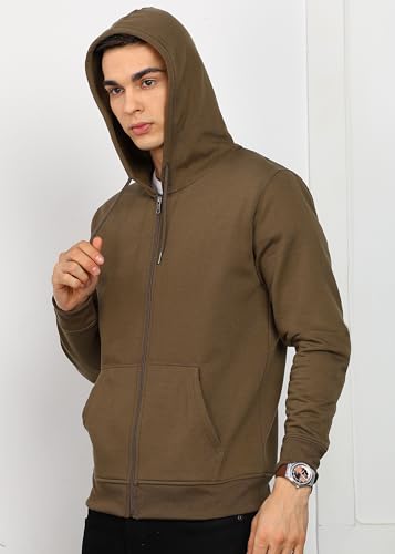 Image of Alan Jones Clothing Men's Solid Zipper Hooded Sweatshirt | Ribbed Hem, Lined Hood, Side Pockets, Durable Zip | Multiple Colors