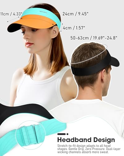 YANIKY Sun Visor Hat for Women,UPF50+ Seamless Sun Hats Men Women Lightweight Sports Cap Stretchy Ponytail Hat for Outdoor Orange — view 6