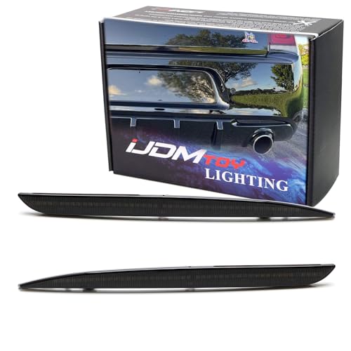iJDMTOY Dark Smoked Rear Bumper Reflector Lenses Compatible With 2015-2023 Chrysler 300, OE-Spec LH RH Assembly, Replace OEM Red Reflex