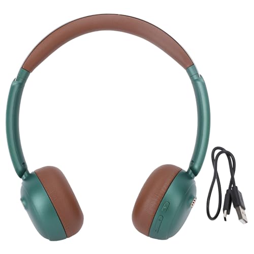 Retro Bluetooth 5.4 Auriculares, cómodo cancelación de ruido de ANC sobre auriculares inalámbricos para la oreja, auriculares vintage livianos para llamar a los deportes de viaje (Brown) (Green)