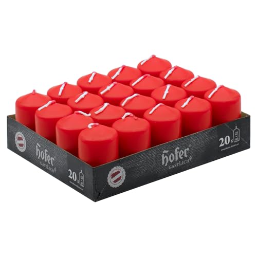 Hofer Velas cilíndricas de cera en columna – Larga duración – 7 horas – Juego de 20 velas, 4 x 7 cm, color rojo – Antigoteo – 1 paquete de 20 unidades