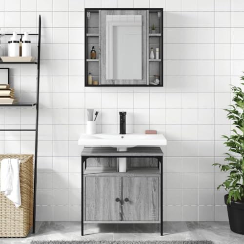 Muebles de baño Sonoma gris con armario espejo y mueble bajo lavabo 3