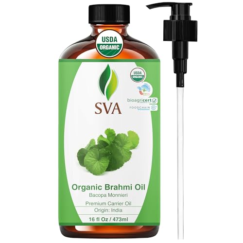 Image of SVA Organic Brahmi Carrier Oil, Huge Bottle, Large Size, 16 Fl Oz (473 ml) | Brahmi Oil for Hair Care, Scalp Care, Scalp Massage, Hair Oiling, Face Care, Skin Care, Body Massage & DIY Beauty Blends