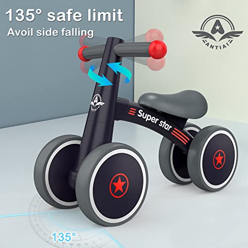 antiai Baby Balance Bike Toys for 1 Year Old boy,Toddler Bike Ride on Toys for 12-36 Month,1st Birthday Gift for Boy Girls,4 Wheels,Adjustable Seat,Black (Dark Black) - Image 4