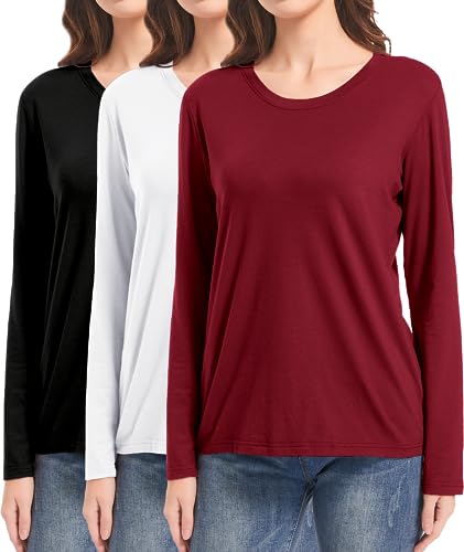 DMVOD 3er-Pack Baumwoll-T-Shirts mit Langen Ärmeln, Workout-Oberteile für...