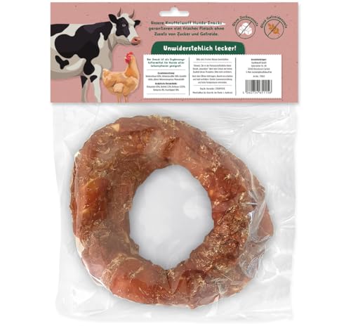 Knuffelwuff 2 x Riesen Kringel mit Hühnerfilet (ca. 225 g) | Natürlicher Snack für Starke Kaumuskeln und Zahnpflege | wiederverschliessbar | für große und kleine Hunde