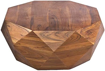 The Urban Port 33-Inch Diamond Shape Acacia Wood Coffee Table with Smooth Top, Dark Brown