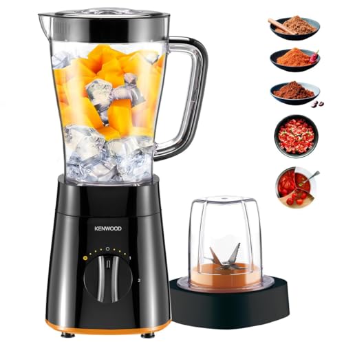 KENWOOD 500W Smoothie Blender 1.5L with Grinder Mill Ice Crush Function Multi-Purpose Smoothie Maker Durable Blades High Performance Easy Cleaning Model BLP19.150BK Black