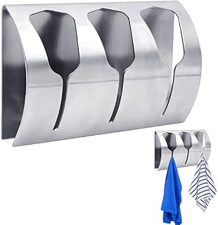 Yibang Triple Self Adhesive Towel Holders, 3 Hooks Stainless Steel Wall Mount Rack Towel Hangers No Drilling Towel Rail for Kitchen Bathroom Toilet Bath