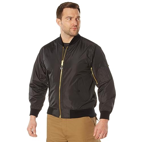 Rothco Lightweight Enhanced Nylon MA-1 Flight Jacket (US, Alpha, Large, Regular, Regular, Black)