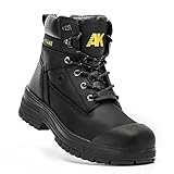 ANITAKE Steel Toe Work Boots for Men,6 inch, 100% Nubuck Leather, electrical insulation, Non-Slip, Impact Resistance, Breathable & Comfortable Safety Boots(Black,10)