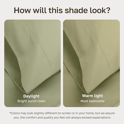 Image of California Design Den 1000 Thread Count King Sheets Deep Pocket Set | Backed by Good Housekeeping Seal - 100% Cotton Sateen - Soft, Thick & Heavy, 16 inch Deep Pocket, All-Around Elastic, Pale Green