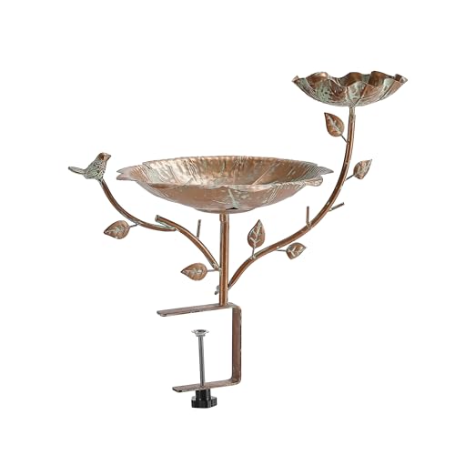 Retrome 2-in-1 Balcony & Deck Bird Feeder - 17.3' Bird Bath Bowl, Outdoor Railing Mounted for Patio Garden, Gift for Bird Lovers