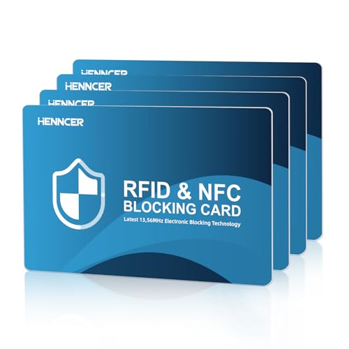 Image of NEW RFID Blocking Card, 4 Pack Fuss Protection for Entire Wallet Shield, Credit Card Protector NFC Bank Debit Blocker, Identity Theft Prevention for Passport Travel Security (4, Blue)