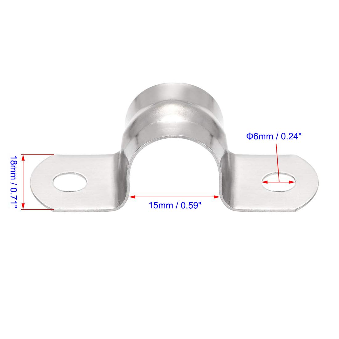 Unifizz 15mm(0.6") Rigid Pipe Strap 2 Holes U Bracket Cable Clamp, 201 Stainless Steel Tension Tube Clip Conduit Clamp Hanger 16pcs - Image 2
