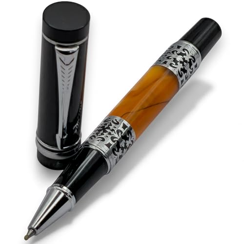 Image of Venti Gold Trim Roller Ball Pen| Black Body Color | Ink Color - Blue | Novel Gifts For Professionals | Premium Pens For Personal & Professional Use (808-Black, Black)