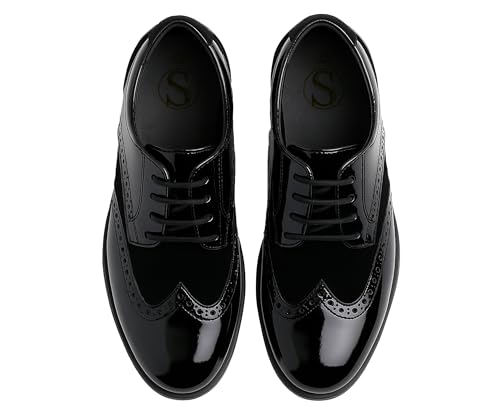 SIRRI Jungen Wildleder Lackschuhe Schnürschuhe Brogue formelle...