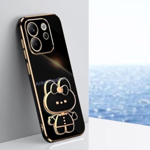 Image of 3D Cartoon Back Case Cover with Cosmetic Mirror for Oppo Reno 15 5G, Mobile Stand (B-Black)