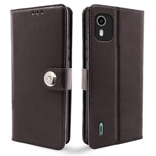Image of Pikkme Nokia C12 / Nokia C12 Pro Flip Cover Leather Finish | Inside TPU with Card Pockets | Wallet Stand and Shock Proof | Complete Protection Button Flip Case (Coffee)