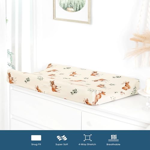 Image of GRSSDER Stretch Ultra Soft Jersey Knit Changing Pad Cover Set 2 Pack, Change Table Pad Covers Fit 32 inch /34 inch x 16 inch Pads Safe and Snug, Stylish Elk Animals Pattern