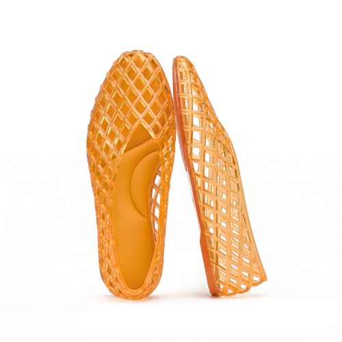 Yellow Jelly Ballet Flats for Women Mesh Slip On Shoes Pointed Toe Flats