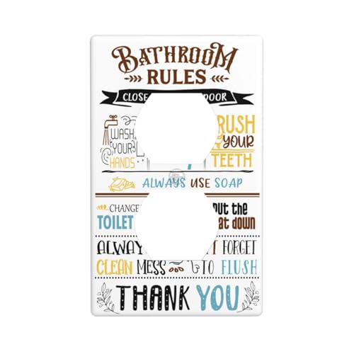 Bathroom Bath Rules Duplex Outlet Light Switch Plate Cover 1 Gang Decorative Outlet Plate Electrical Wall Plate Covers Receptacle Decorate Plug Covers For Kitchen Bedroom Bathroom Decor 4.5