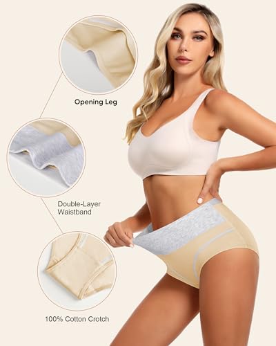 Image of MEIYATING Women's High Waisted Cotton Underwear Tummy Control Panties Comfort Postpartum Full Coverage 5 Pack Briefs