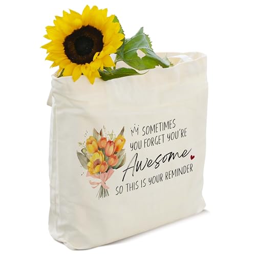 GOLRMC Inspirational Gifts for Women, Canvas Tote Bag Aesthetic, Reusable Grocery Shopping Bags, Thank You Gifts for Teacher Coworkers Nurse - C03