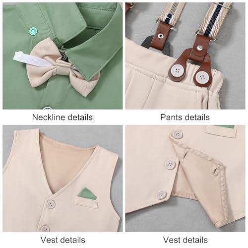 Image of YUEMION Toddler Baby Boy Clothes Suits Gentleman Dress Shirt+Bowtie+Vest+Suspender Pants Boy Formal Wedding Outfits Set 1-5T