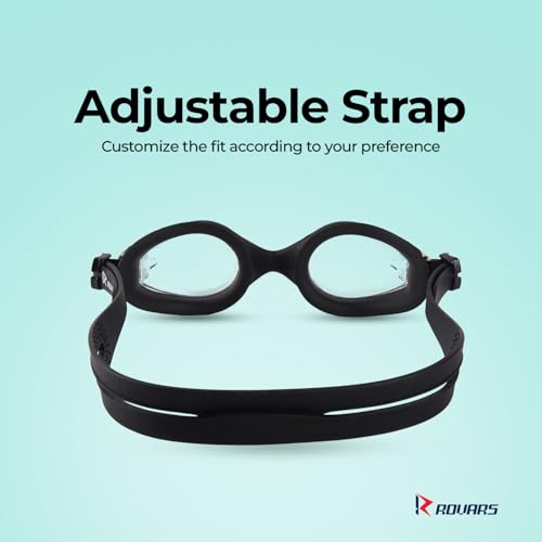 Image of ROVARS Swimming Goggles for Kids with Nose & Ear Plugs, Leakproff Full Frame with Adjustable Strap, Anti Fog and UV Protection for Boys & Girls - Black