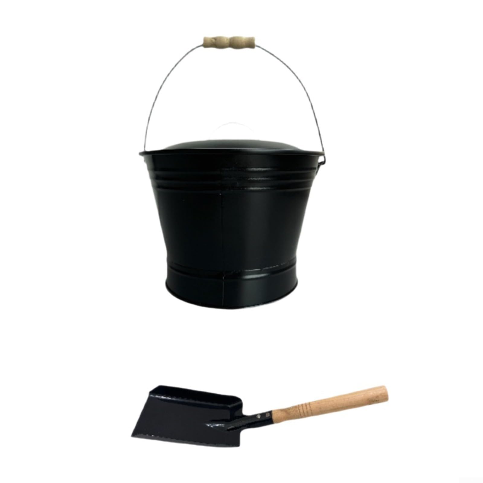 Secchio rotondo per cenere con coperchio e strumenti, contenitore ignifugo in ferro zincato resistente per barbecue a legna a carbone, set di pulizia della casa 18 x 31 cm