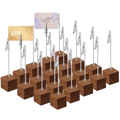 20 Packs Portafotos Pinzas, Soporte para Fotos, Base de Madera, Foto Titular Memo Clip y Carpetas de Mensajes, Portafotos, Clip para Notas y Mensajes, Para Bodas, Oficina, Fiestas y Hogar