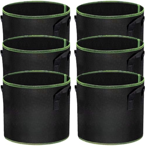 LATERN 6 Pack 5 Gallons Plant Growing Bags, Nonwoven Fabric Breathable Grow Bags Heavy Duty Thickened Root Aeration Garden Pots Container with Straps Handles, for Flowers Vegetables
