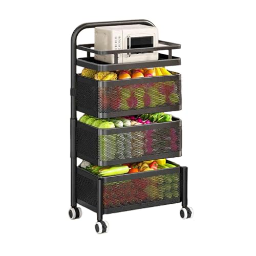 Genérico Estante Giratorio For Verduras, Cesta Giratoria Cuadrada De Almacenamiento Multicapa, Organizador De Almacenamiento For Baño/Cocina,for Frutas,comestibles,maíz(Black,4 Tiers)