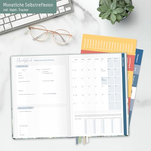 Häfft® Lehrer-Planer 2025/2026 A5 + Minty Leaves Hardcover Lehrerkalender/Schuljahresplaner mit 236 Seiten, Stickern und mehr - nachhaltig & klimafreundlich